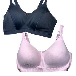 Addition Elle Black and Pink Sport Bras Set 2 Sz 48 C Wireless Ajustable Neutral